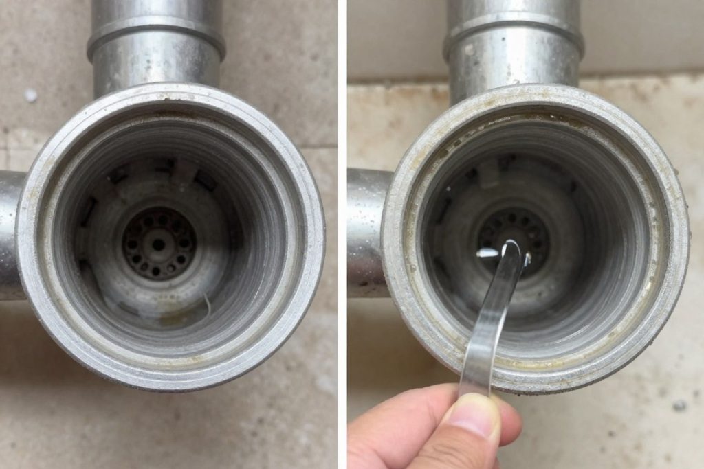 Before and after comparison of drain maintenance results