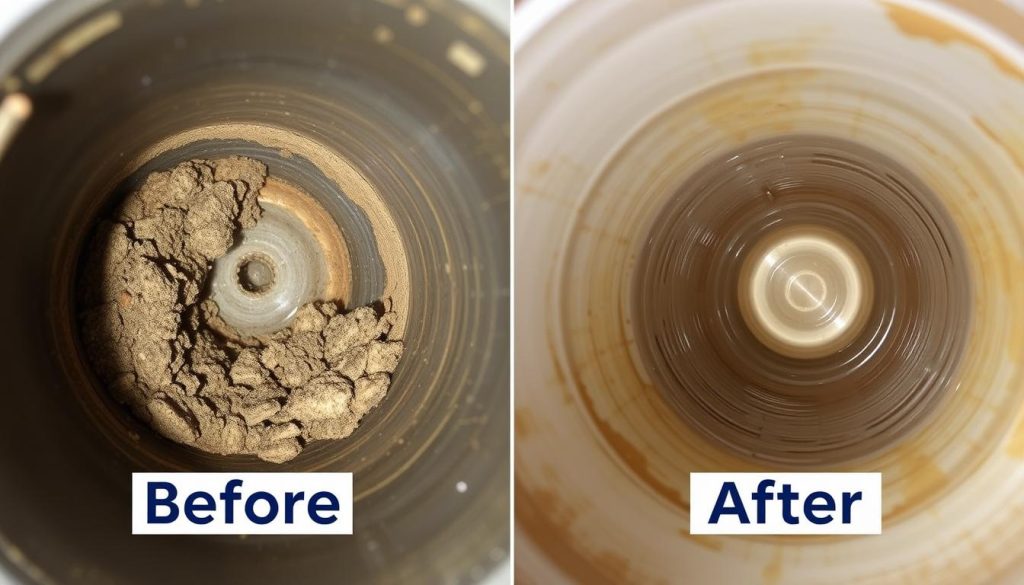 Before and after drain cleaning comparison