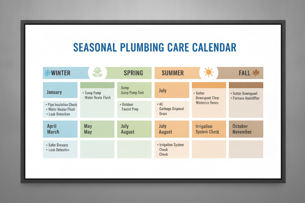 Calendar showing recommended drain maintenance schedule throughout the year