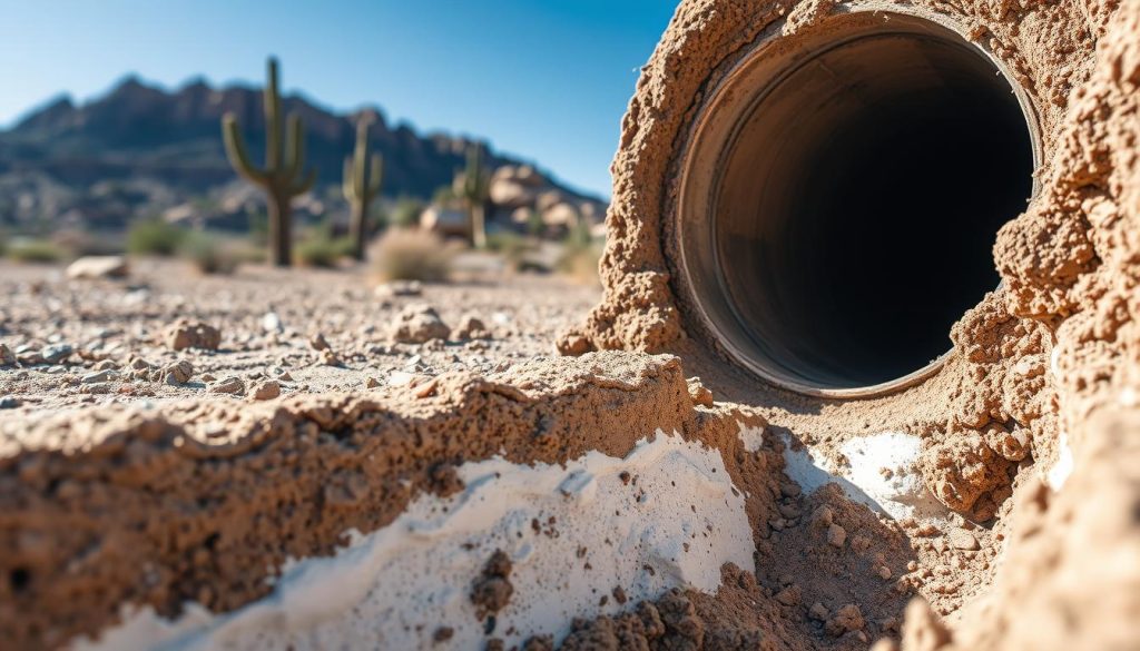 Caliche soil conditions affecting drain systems in Ahwatukee Phoenix South Mountain area