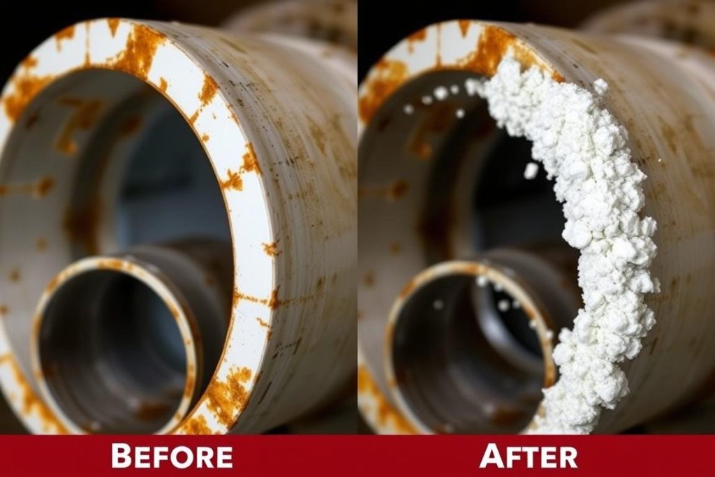 Comparison of clean pipe versus hard water damaged pipe