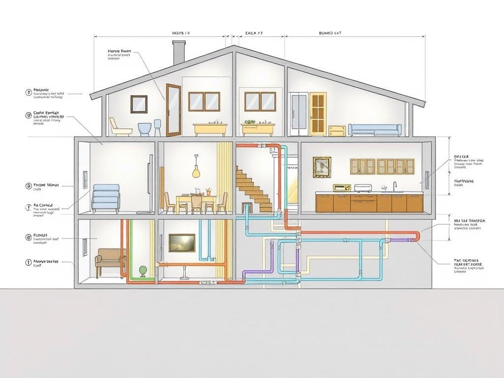 Complex luxury home plumbing system diagram