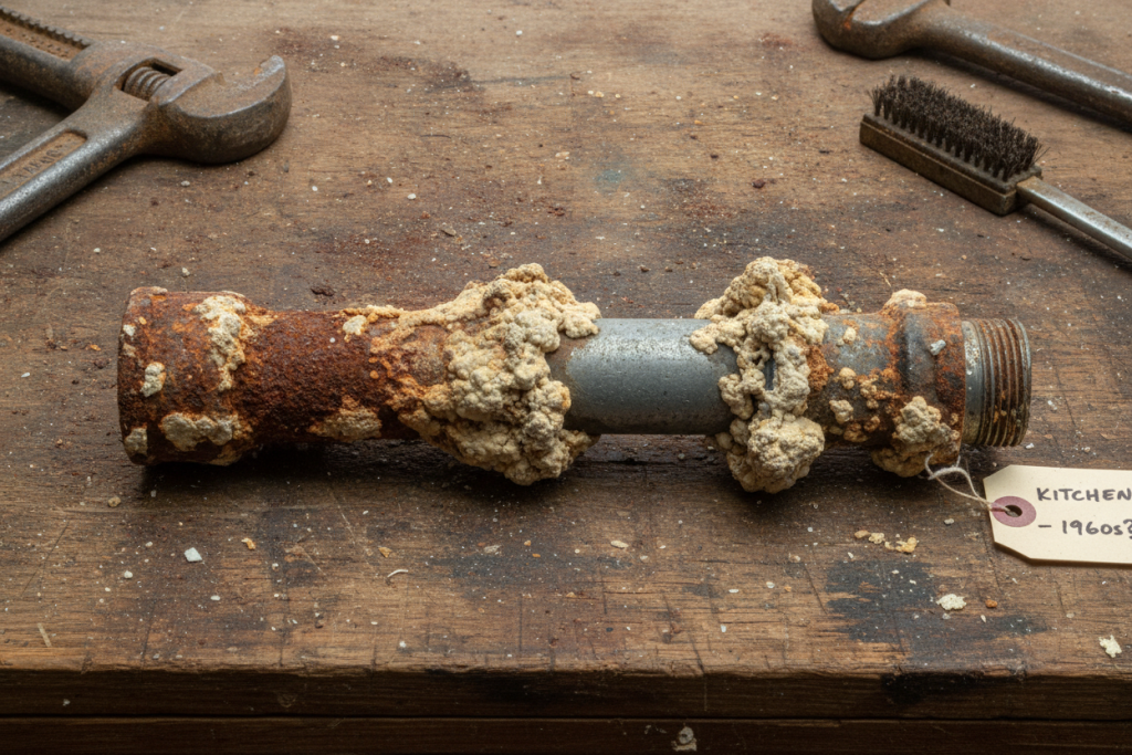 Corroded galvanized steel drain pipe removed from older Scottsdale home