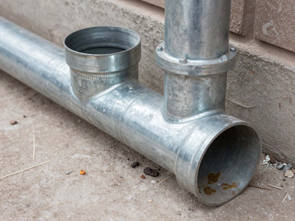 Corroded old galvanized drain pipe removed from rental property