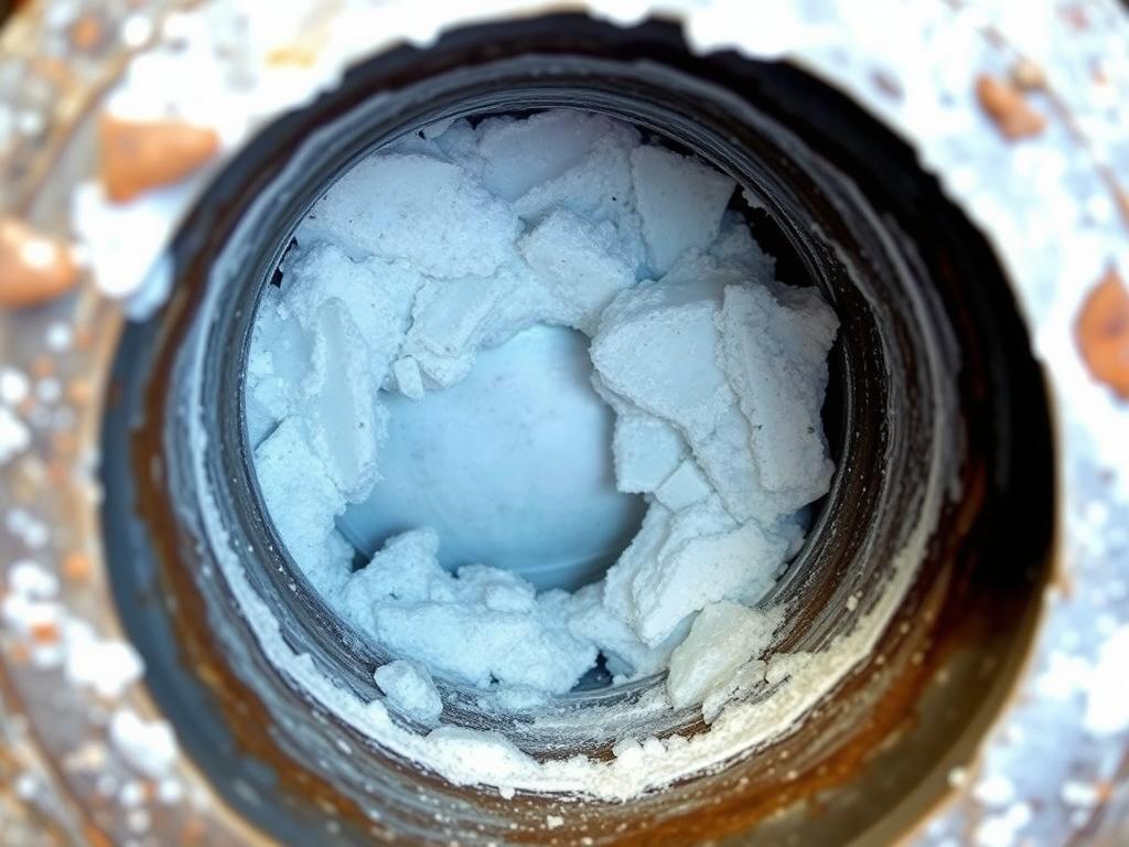 Cross-section of drain pipe showing severe calcium and mineral buildup from Chandler hard water