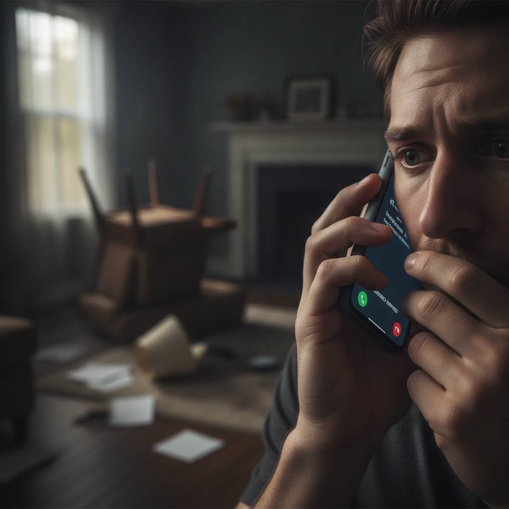 Customer calling plumbing service on mobile phone