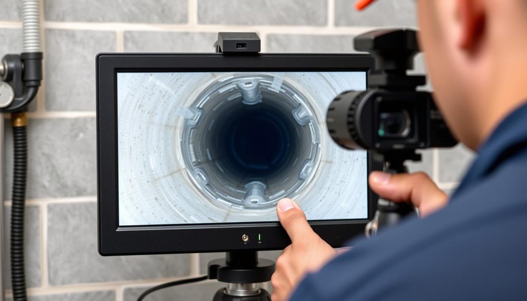 Drain camera inspection revealing pipe problems