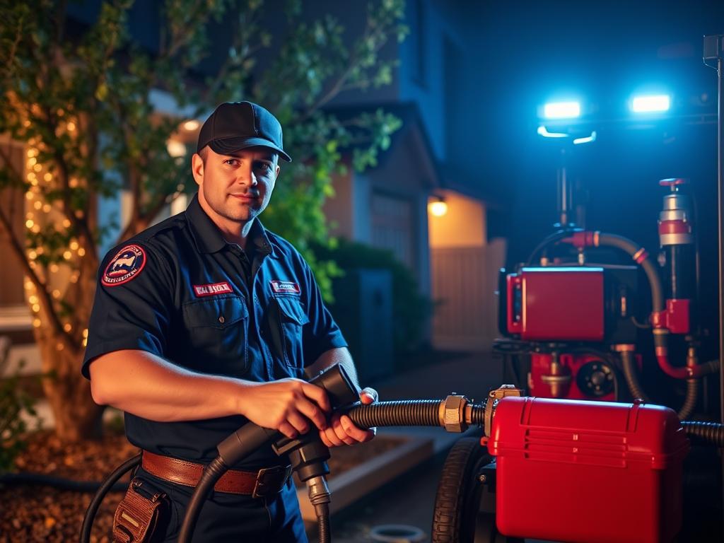 Emergency drain cleaning 85044 Ahwatukee with professional technician responding to urgent call