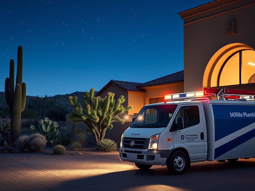 Emergency drain cleaning service truck in Scottsdale at night