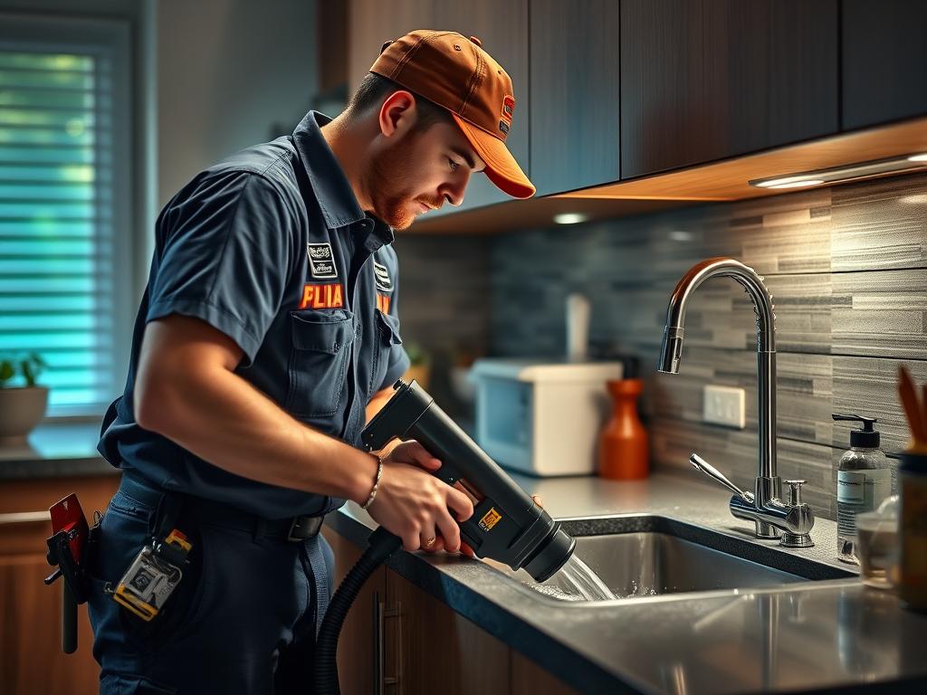 Emergency drain cleaning technician working on severely clogged kitchen drain in Chandler home