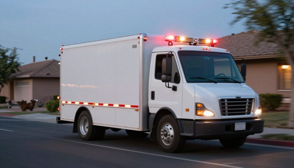 Emergency drain service vehicle responding with lights activated