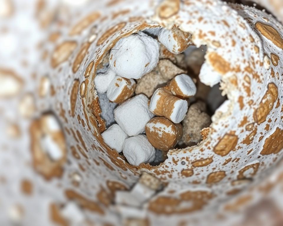 Hard water mineral deposits inside Scottsdale drain pipes