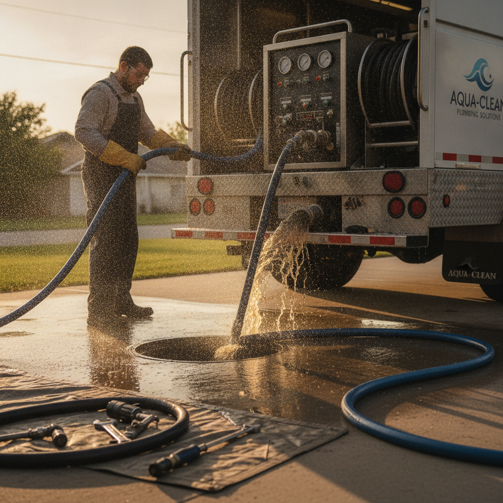 High-pressure water jetting equipment cleaning drain pipe