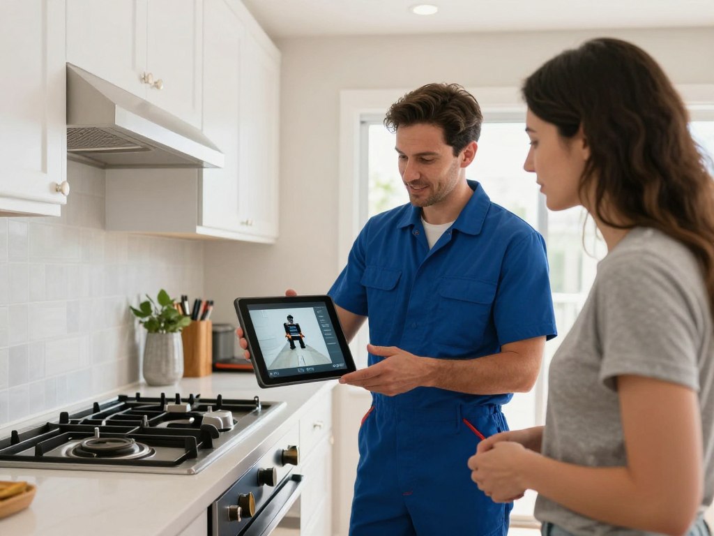 Homeowner discussing drain inspection results with professional plumber in Tempe home