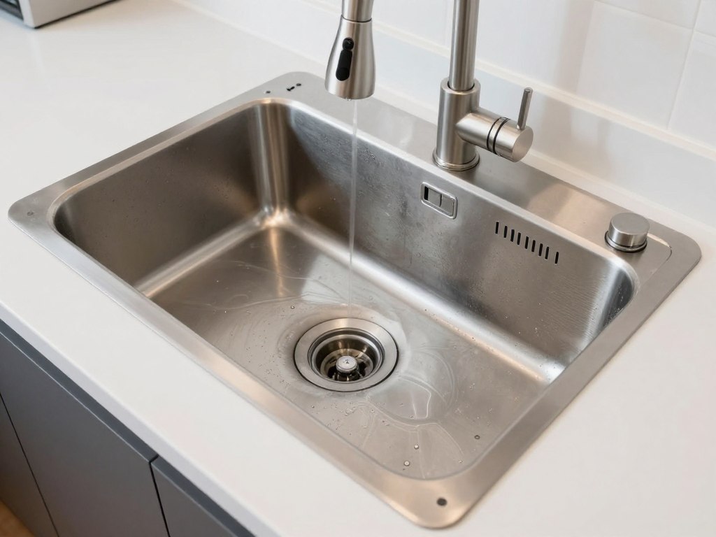 Kitchen sink drain with visible slow drainage problem in Phoenix home