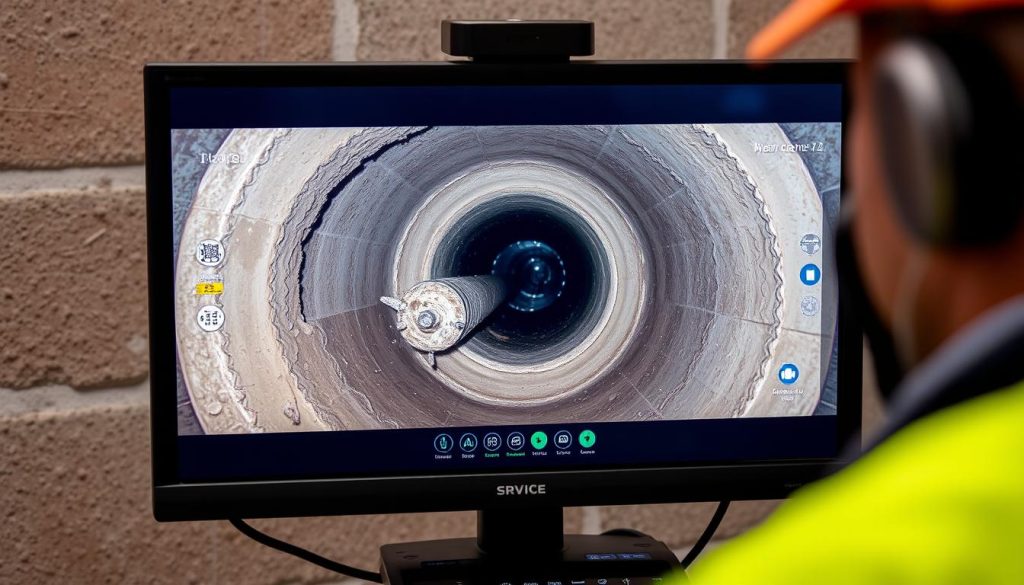 Main sewer line camera inspection revealing blockage location in Chandler home Main sewer line camera inspection revealing blockage location in Chandler home
