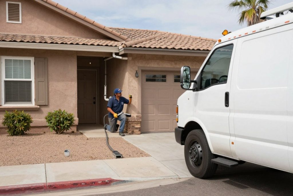 Plumber performing drain cleaning at ASU area rental property
