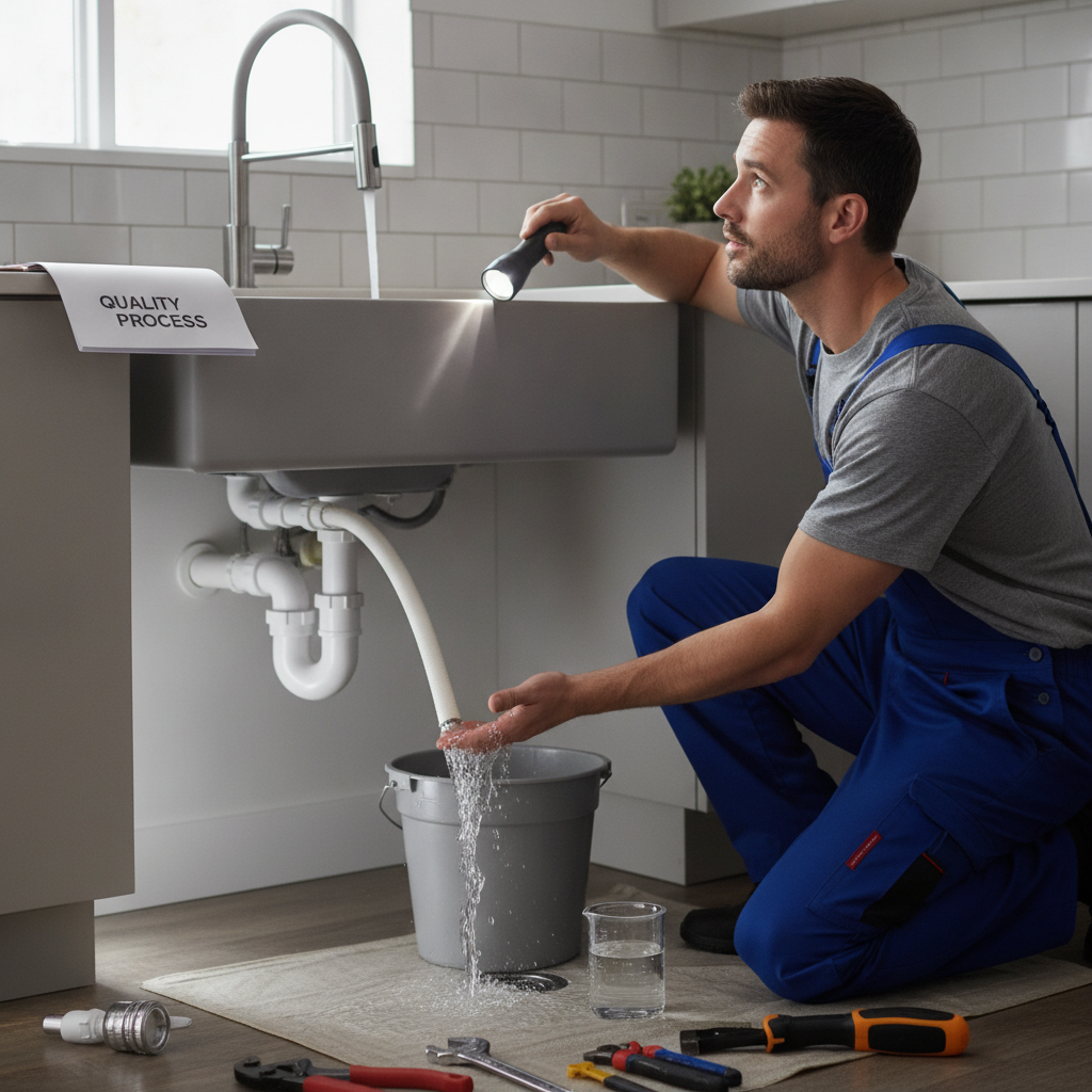 Plumber testing drain flow after cleaning service