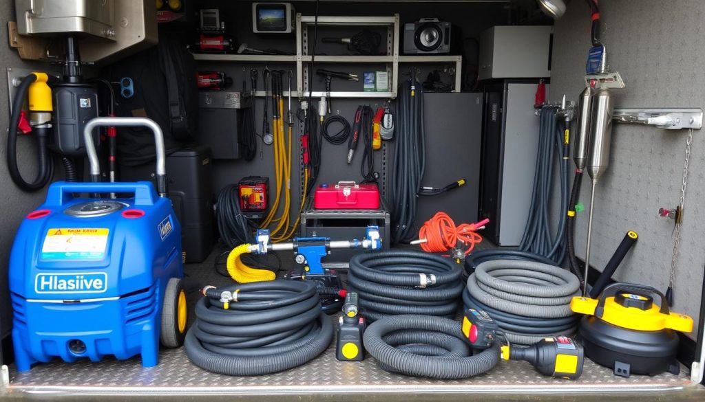 Professional drain cleaning equipment and tools