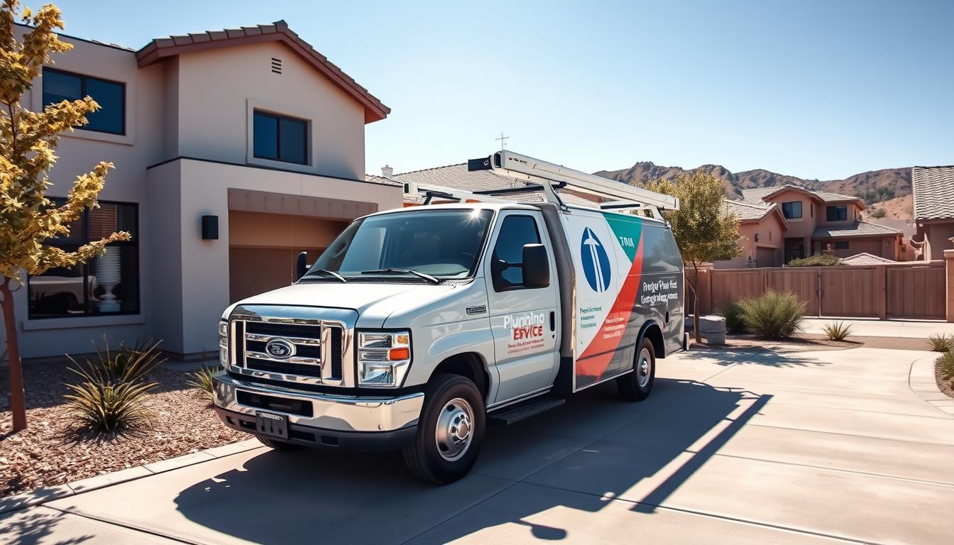Professional drain cleaning service truck arriving at Ahwatukee Phoenix home in ZIP 85044