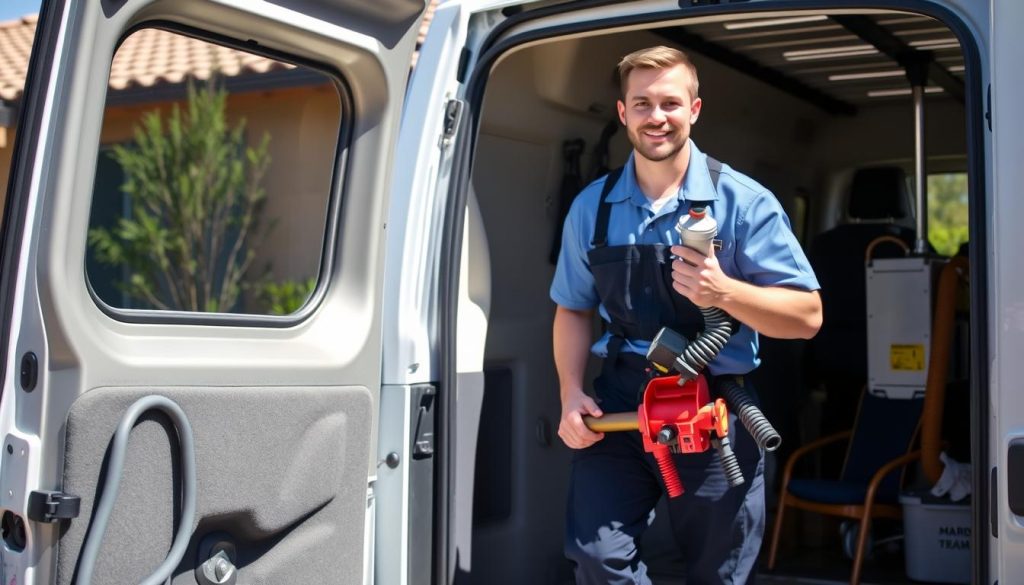 Professional drain cleaning technician arriving for same-day service appointment in Chandler
