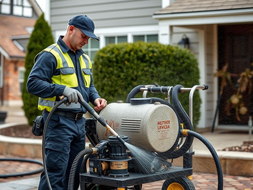 Professional drain cleaning technician using specialized equipment in Ahwatukee home