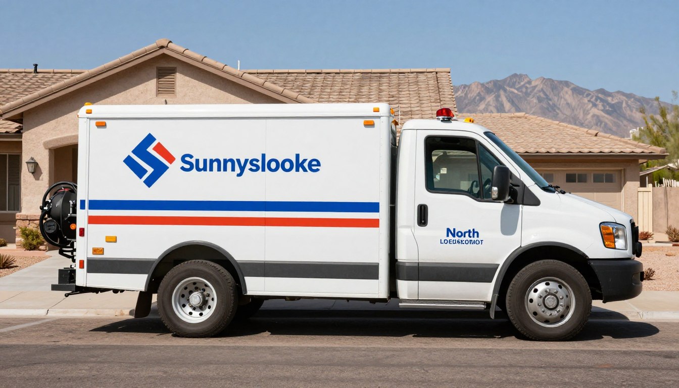 Professional drain cleaning truck arriving at residential property in Phoenix 85021 area