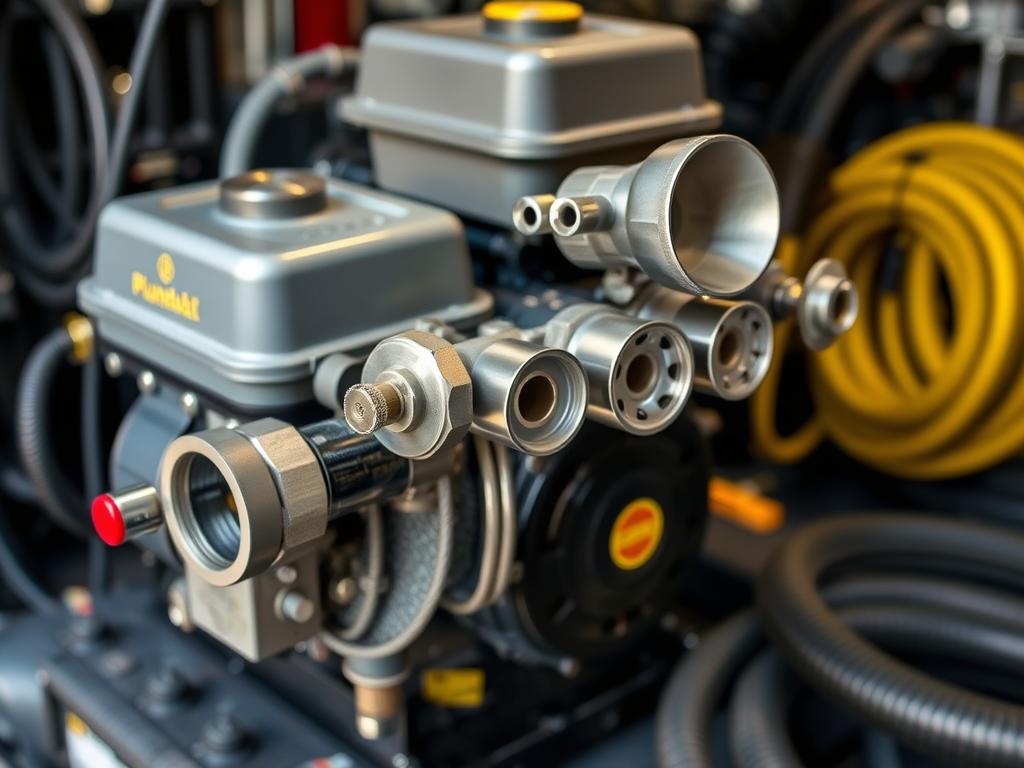 Professional-grade drain snake equipment with various cutting attachments