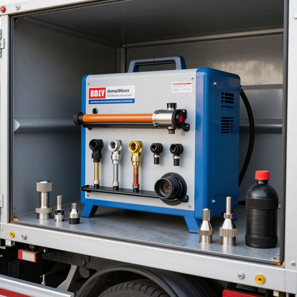 Professional hydro jetting machine with multiple nozzle attachments