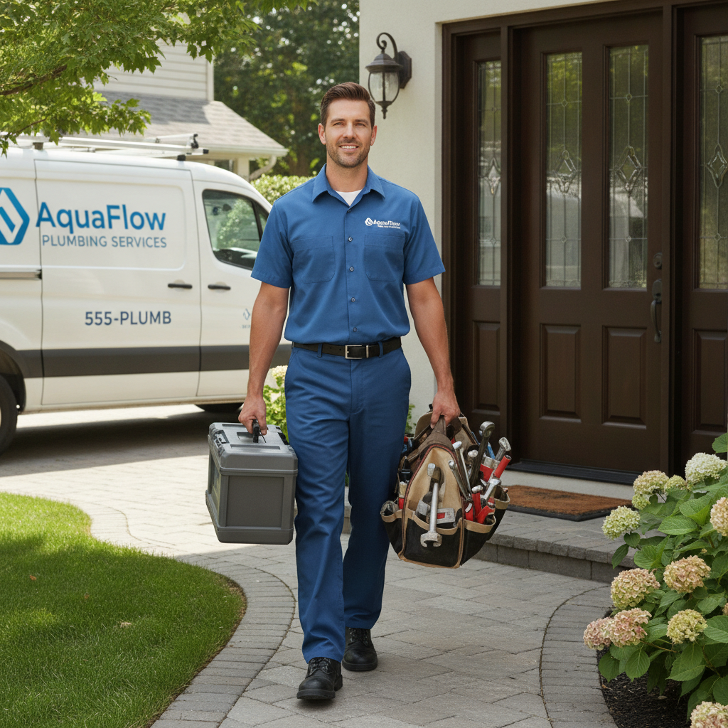 Professional plumber arriving at home with equipment
