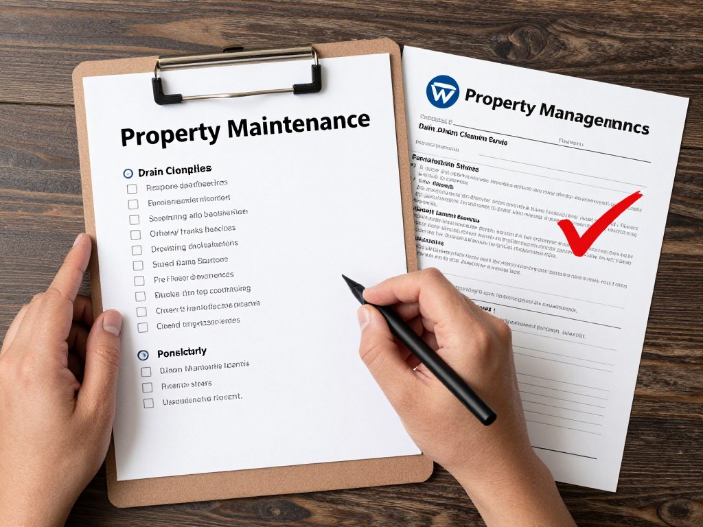 Property maintenance checklist with drain cleaning marked as completed
