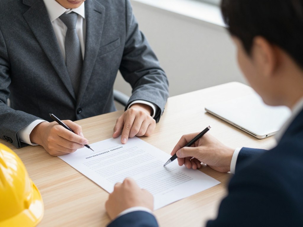 Property manager reviewing drain service agreement with plumbing contractor