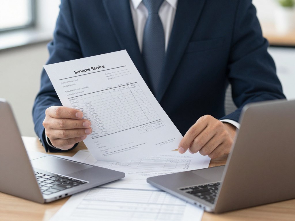 Rental property manager reviewing drain cleaning service invoice