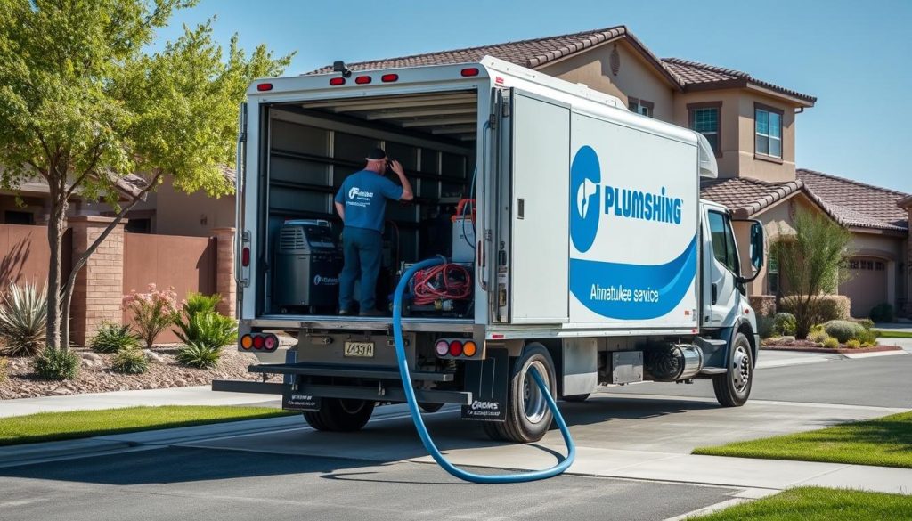 Same day drain cleaning service vehicle and technician in Ahwatukee Phoenix