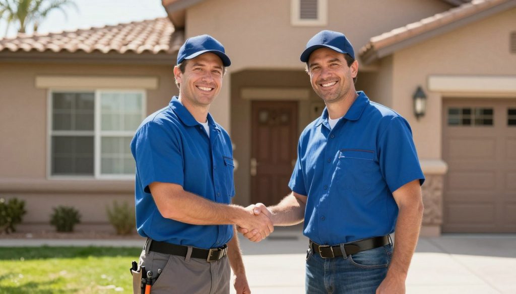 Satisfied Tempe homeowner with professional drain cleaning technician