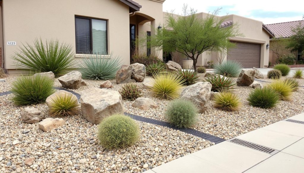 Scottsdale desert landscaping near home drains