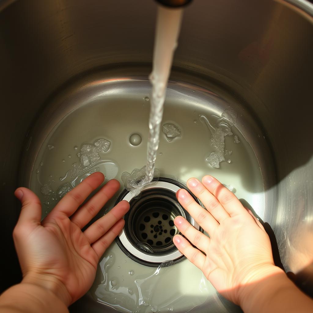 Slow draining sink showing hard water effects