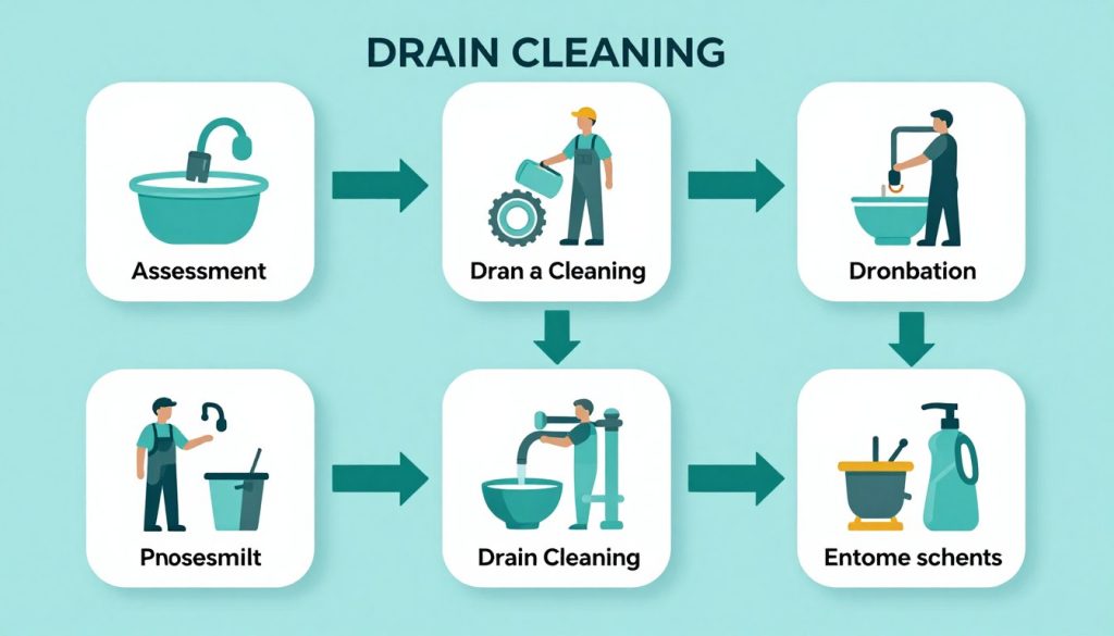 Step by step visual guide of professional drain cleaning process