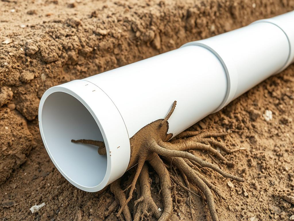 Tree roots penetrating PVC sewer pipe in new Chandler construction development